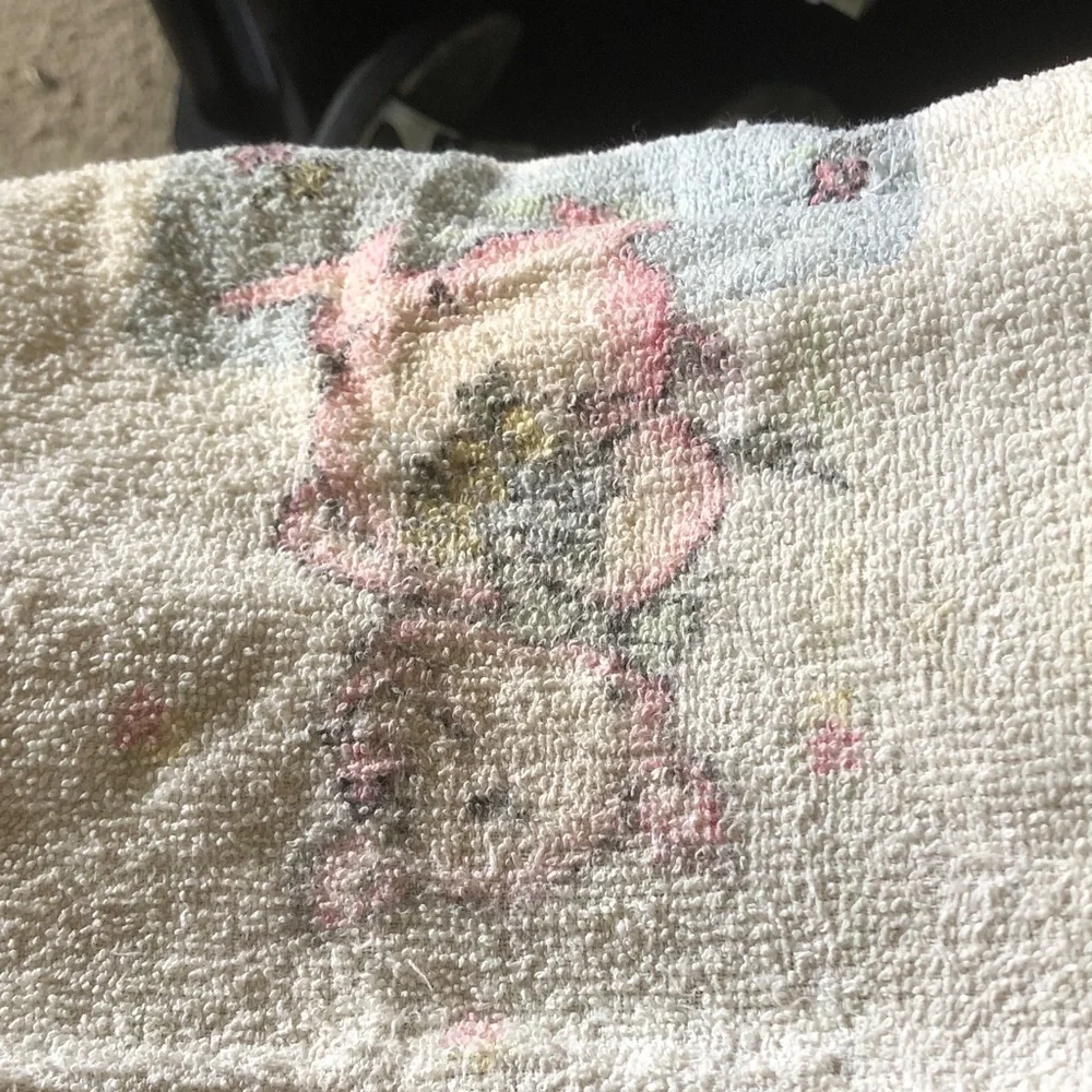 Vintage Floral Terry Cloth Towel in Pastel Pink & Cream
